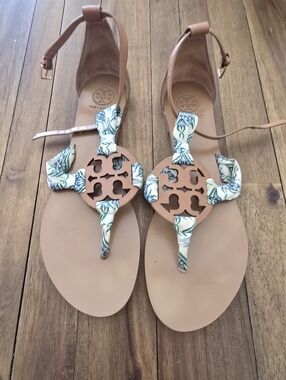 Tory Burch Tan Leather Miller Scarf Sandals 8.5